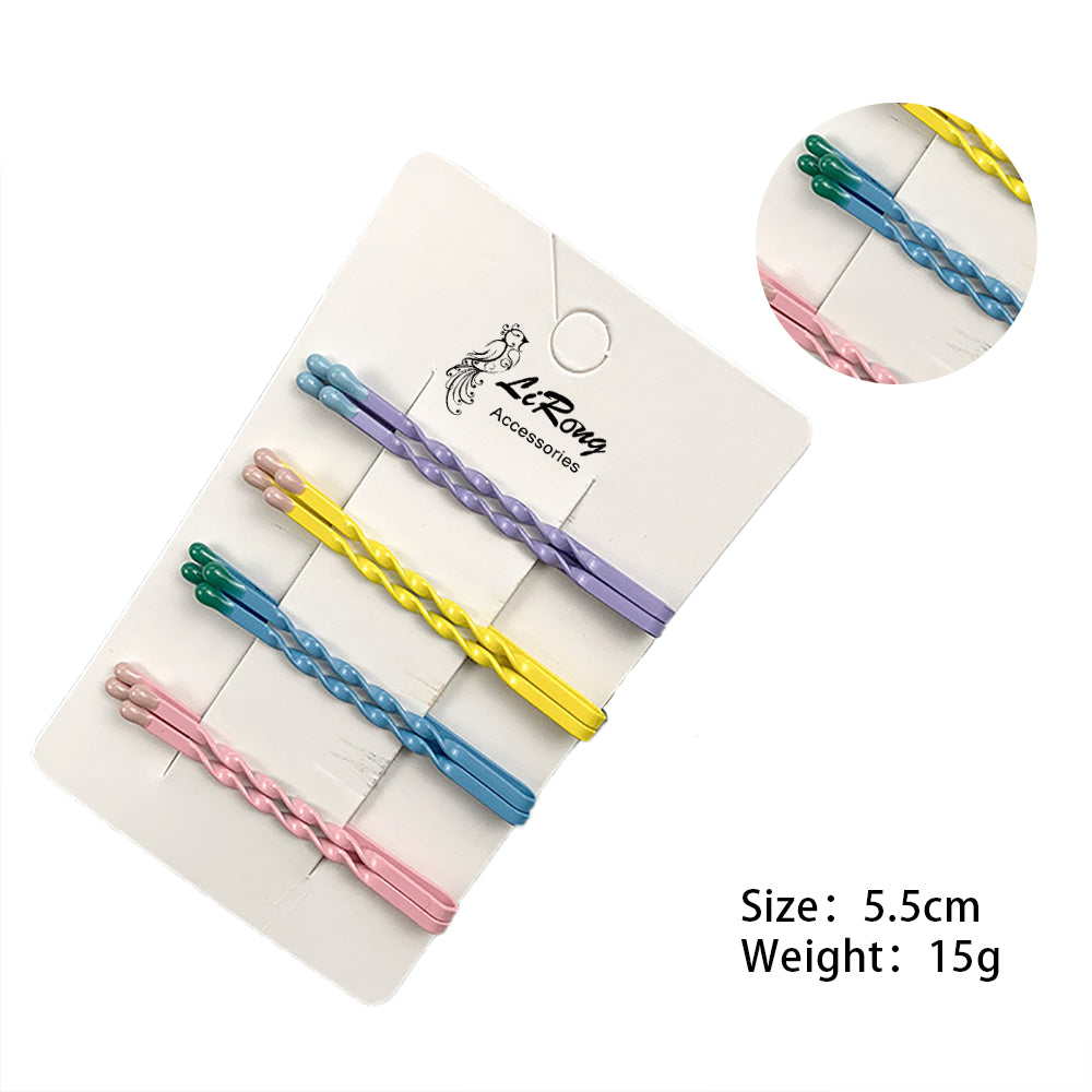 BSCI Audited Factory  8Pcs/Set Korea Matches Head Hairpins Wavy Hair Clips Candy Color Bobby Hair Pins Colorful Metal Barrettes For Women Girls