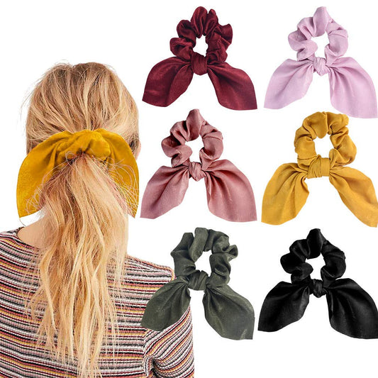 BSCI Audited Factory Hair Scrunchies Satin SilkRabbit Bunny Ear Bow Bowknot Scrunchie Bobbles Elastic Hair Ties Bands Ponytail Holder for Women Accessories
