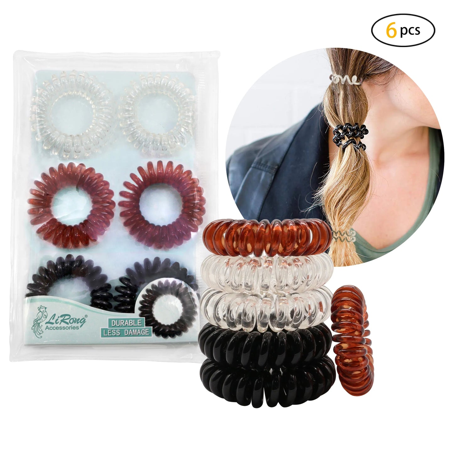 BSCI Audited Factory 4cm Mixed Colour 6pcs Plastic Telephone Cord Hair Tie coil tie Holder no damage for hair