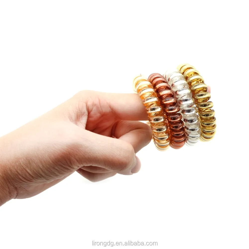 BSCI Audited Factory 5cm Mixed Colour Plastic Telephone Cord Hair Tie coil tie Holder no damage for hair