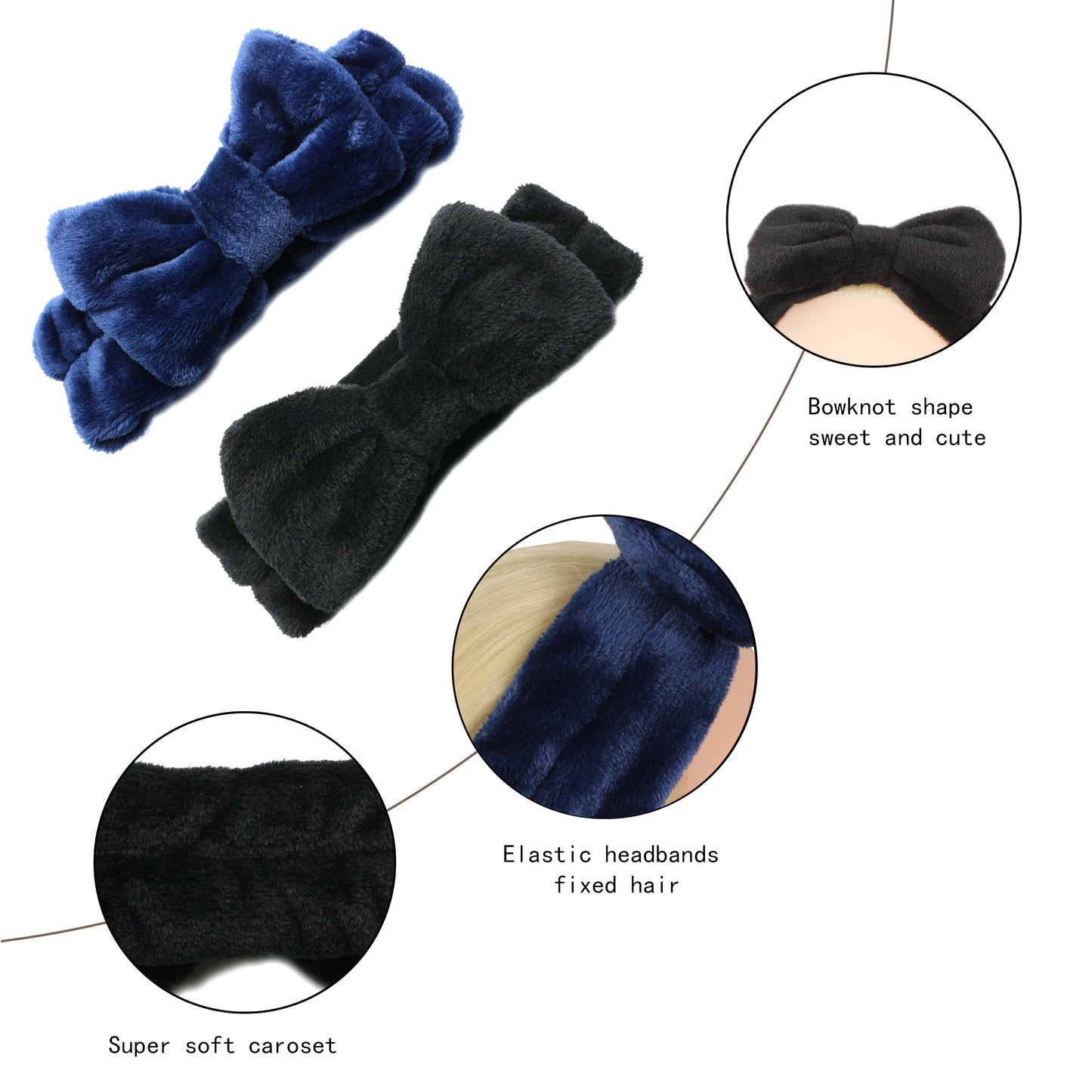 BSCI Audited Factory 2Pcs Cute Bowknot Bow Makeup Cosmetic Headbands for Washing Face Shower Hairbands, Spa Headbands for Women