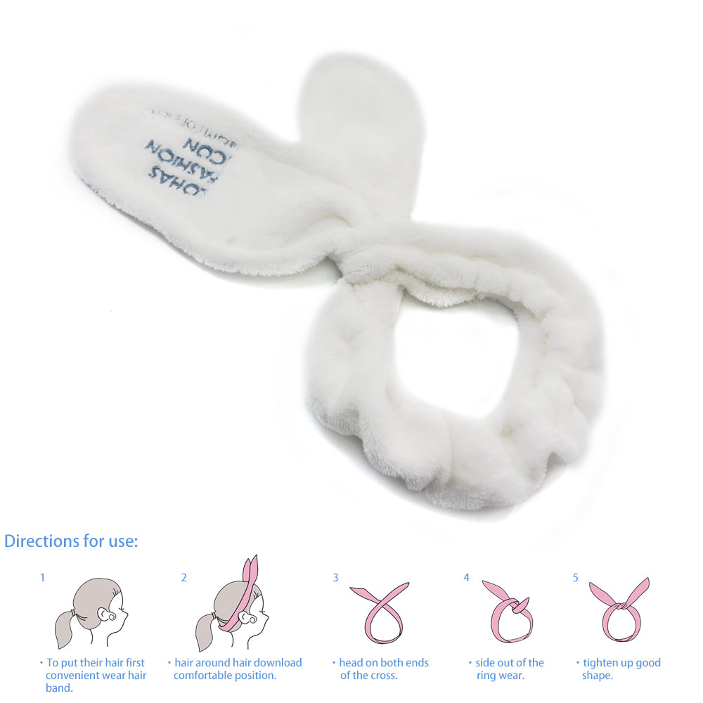 BSCI Audited Factory Hair Band for Washing Face, Soft Coral Fleece Hairlace Rabbit Ear Shape Makeup Headband