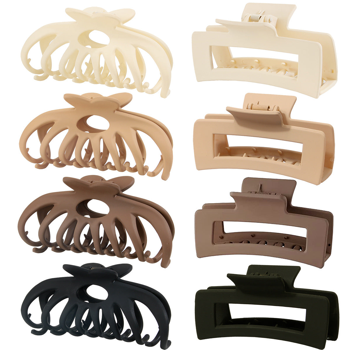 BSCI Audited Factory Matte Plastic 8 Pcs New Matching Frosted Nonslip Hair Claw Clips Jaw Clips Hair Clamps For Lady