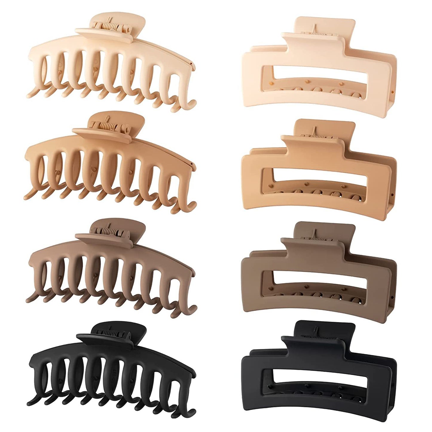 BSCI Audited Factory Matte Plastic 8 Pcs New Matching Frosted Nonslip Hair Claw Clips Jaw Clips Hair Clamps For Lady