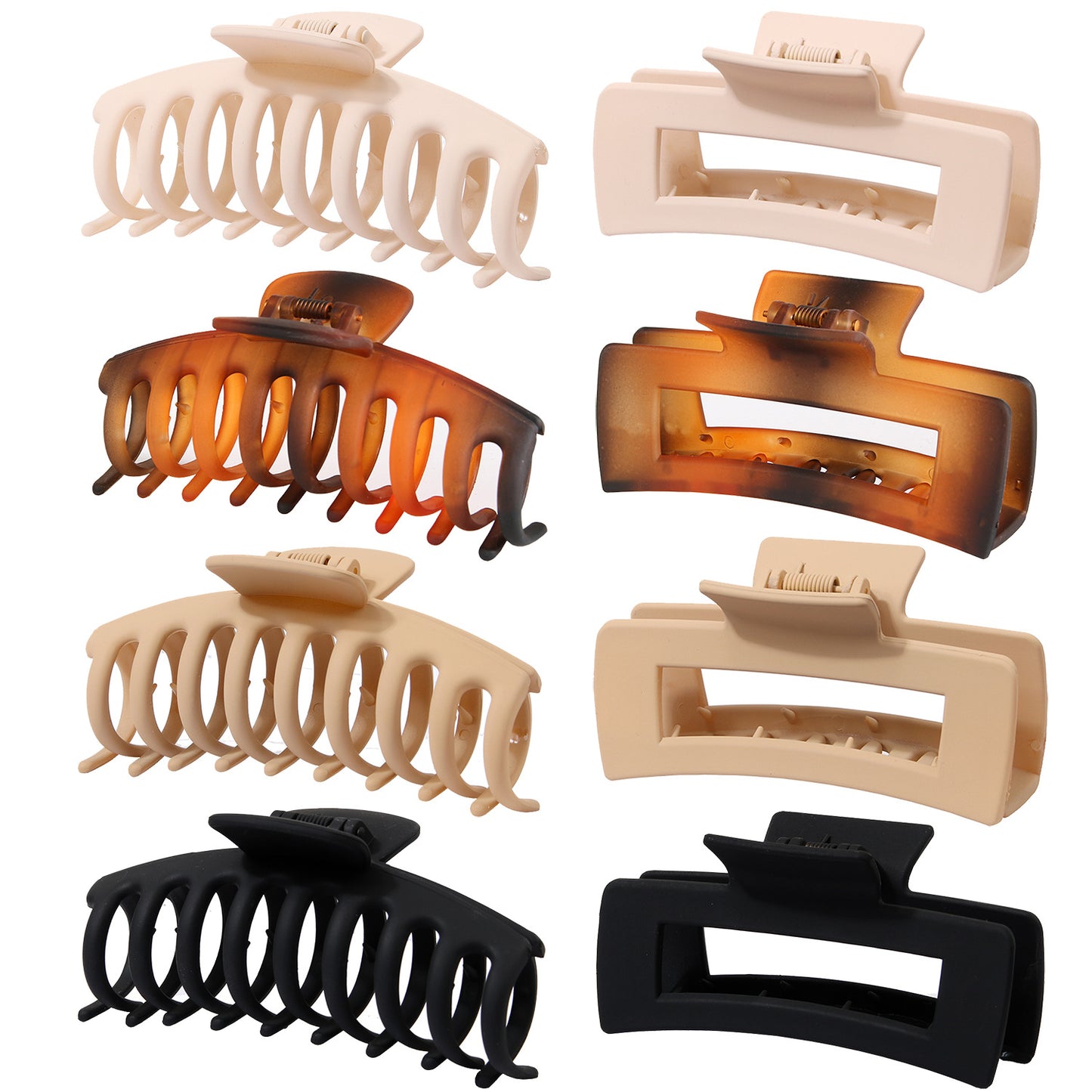 BSCI Audited Factory Matte Plastic 8 Pcs New Matching Frosted Nonslip Hair Claw Clips Jaw Clips Hair Clamps For Lady
