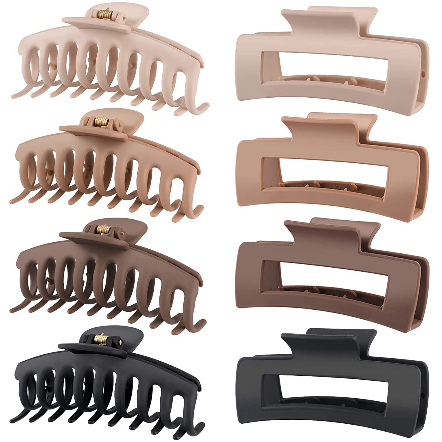 BSCI Audited Factory Matte Plastic 8 Pcs New Matching Frosted Nonslip Hair Claw Clips Jaw Clips Hair Clamps For Lady